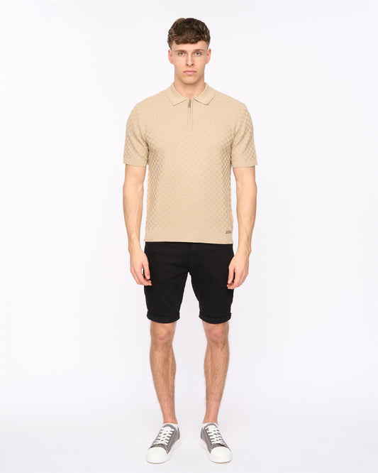 Danvers Zip Knit Polo Stone