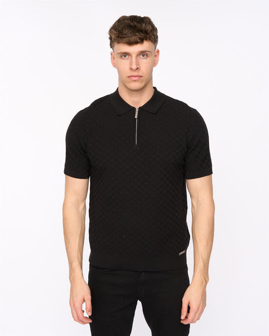 Danvers Zip Knit Polo Black