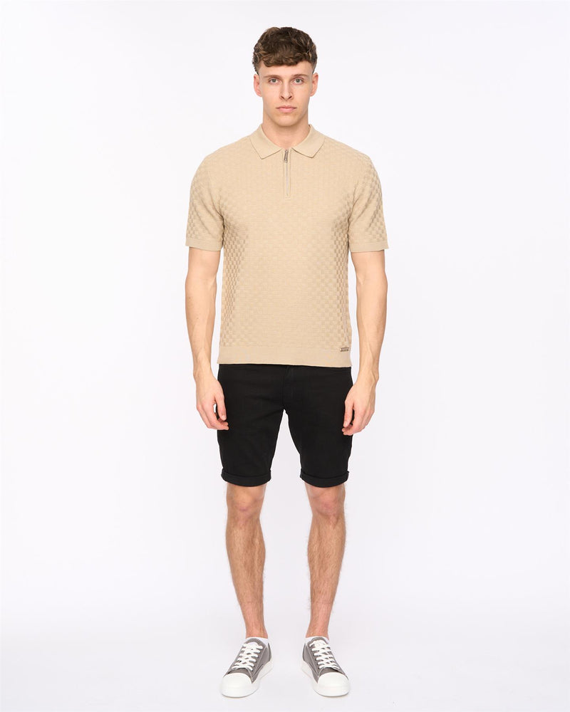 Danvers Zip Knit Polo Stone