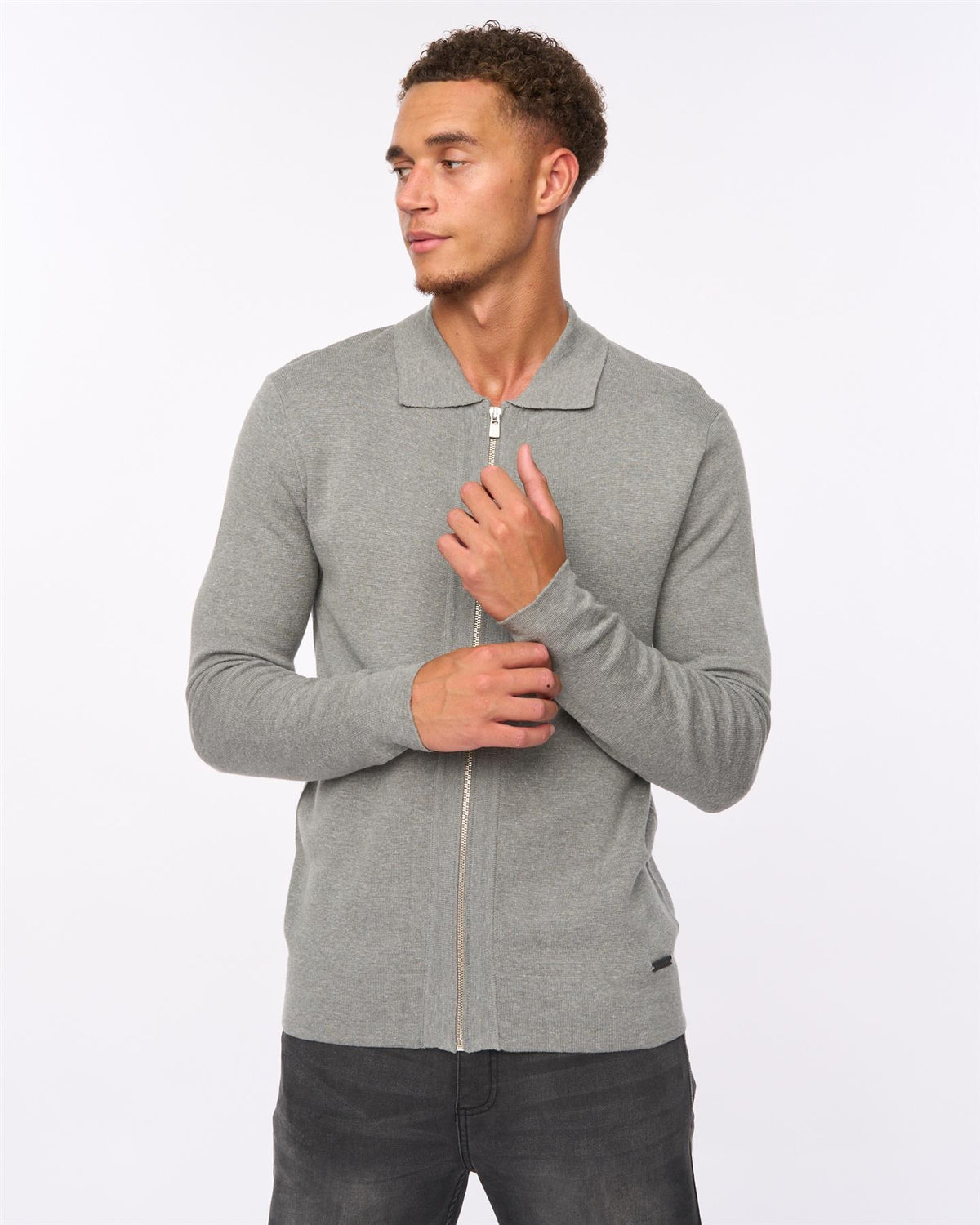 Melfi Zip Thru Knit Grey Marl