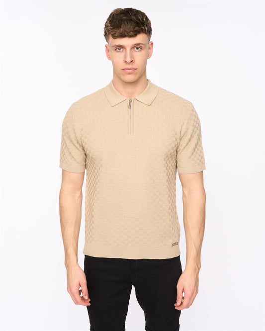 Danvers Zip Knit Polo Stone