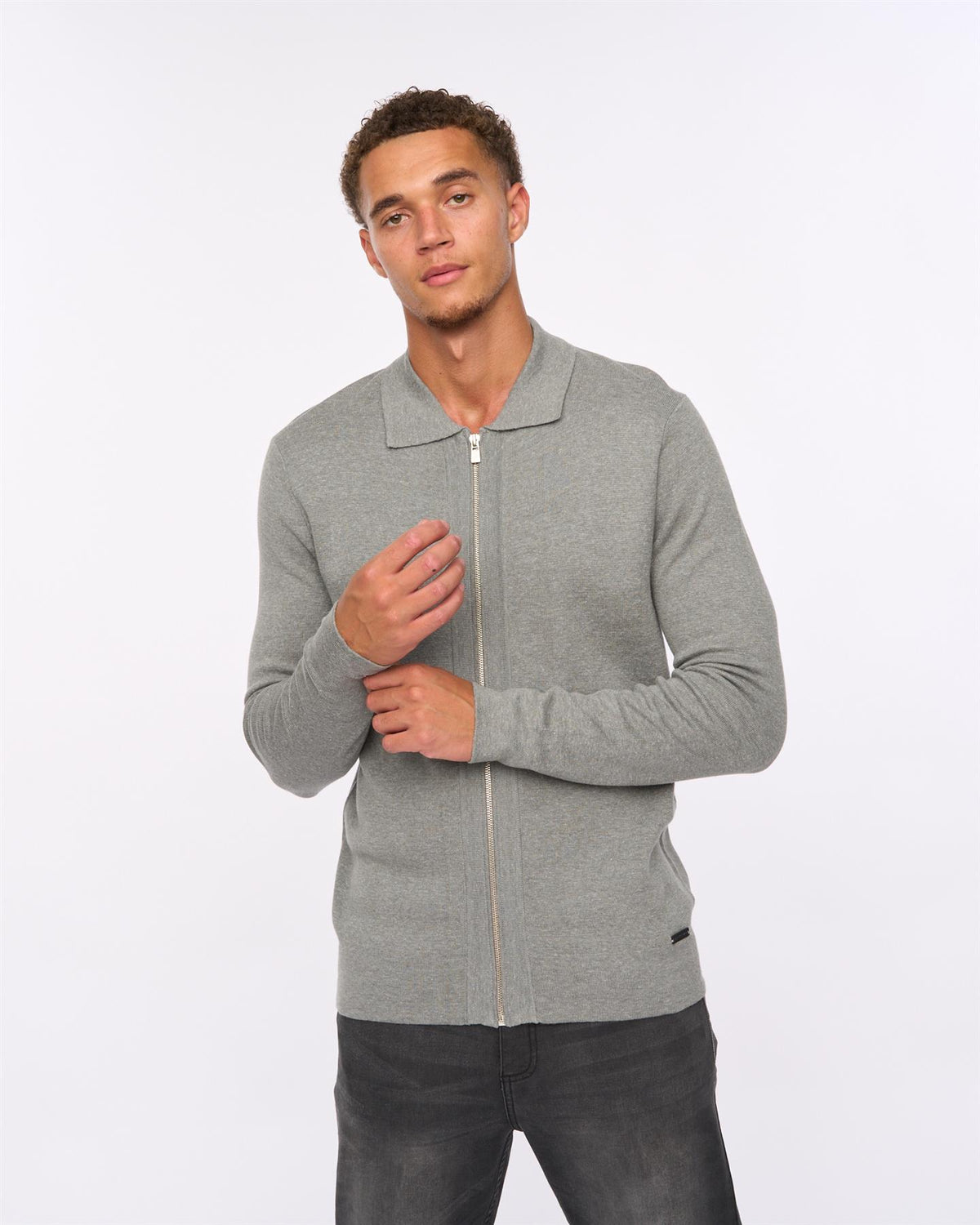Melfi Zip Thru Knit Grey Marl