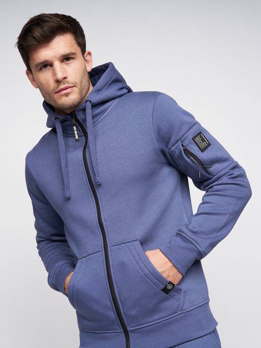 Milgate Zip Thru Hoodie Mid Blue