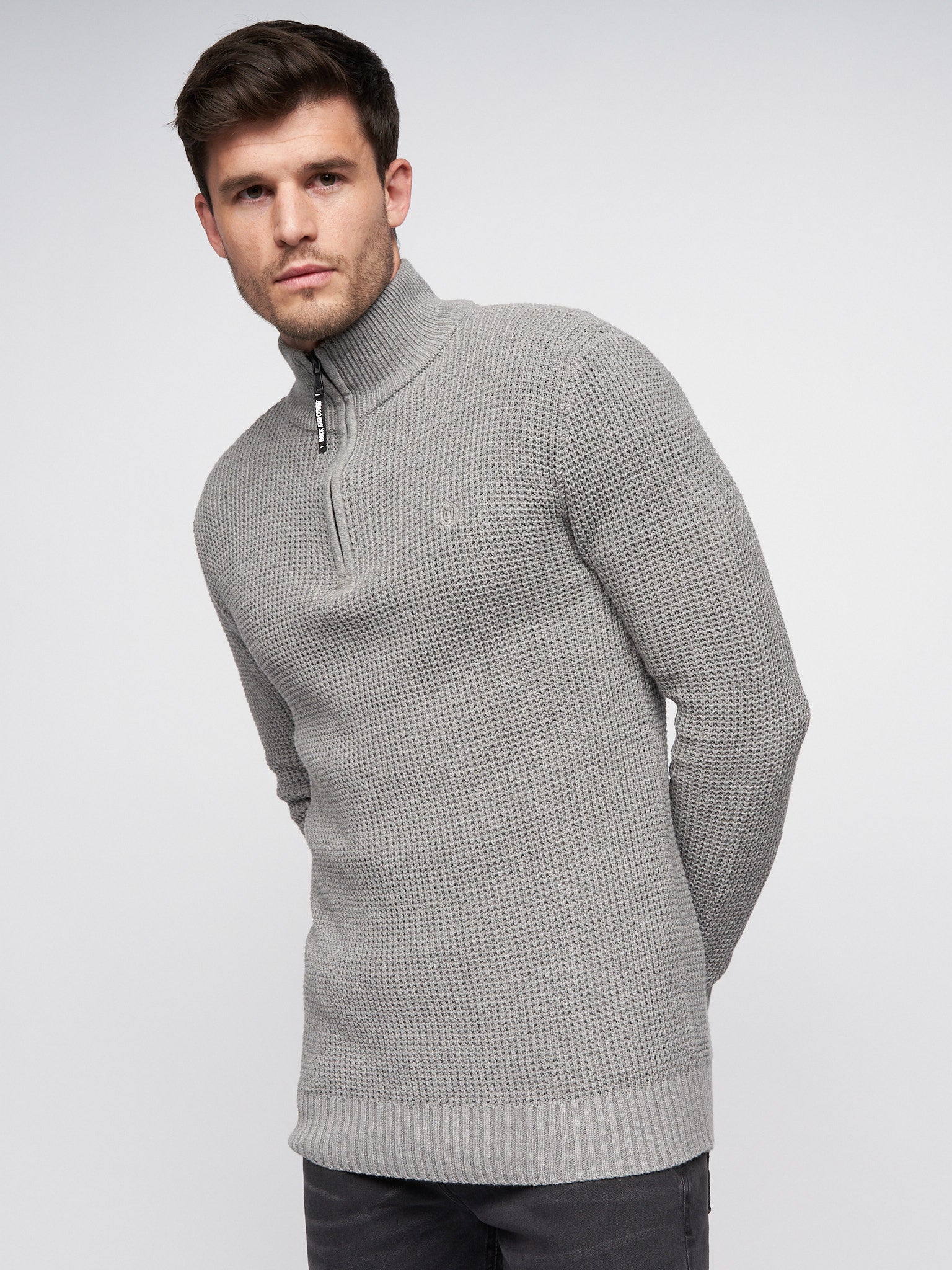 Mens Firegards 1/4 Zip Knit Grey Marl – Duck and Cover