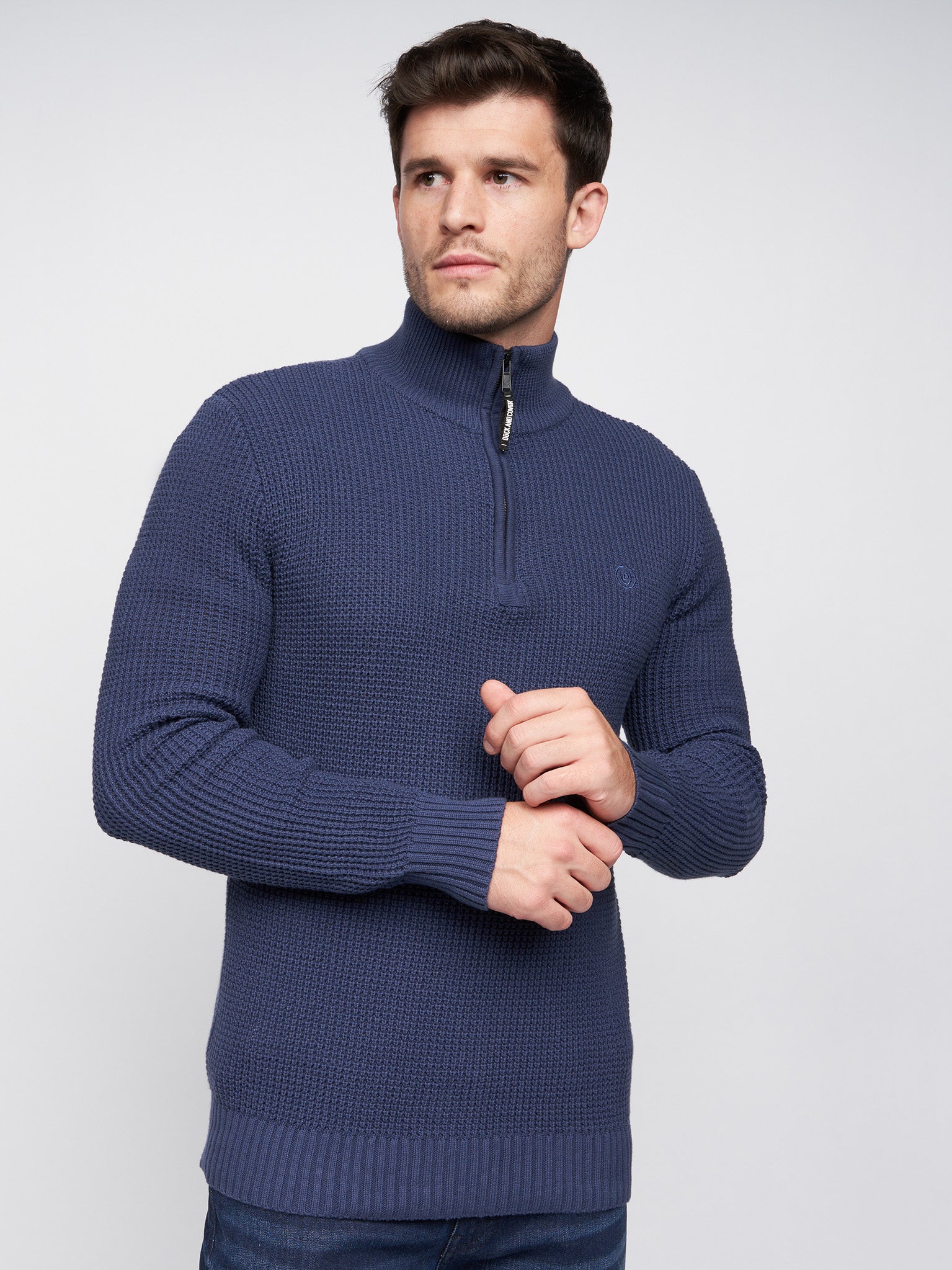 Mens Firegards 1/4 Zip Knit Navy – Duck and Cover