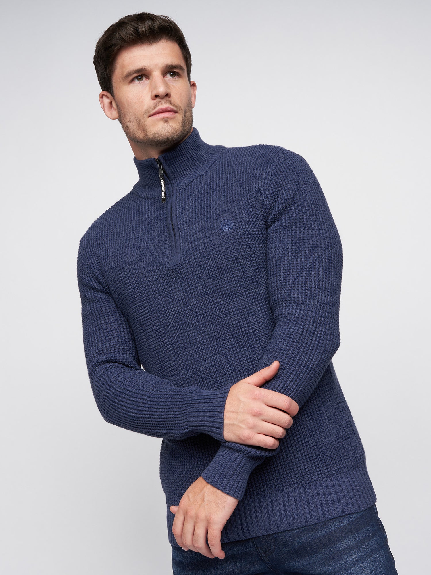 Mens Firegards 1/4 Zip Knit Navy – Duck and Cover